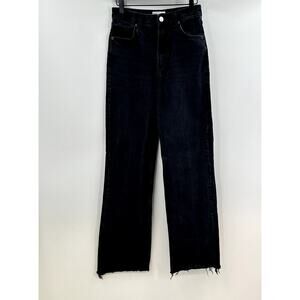 Zara Size 4 Faded Black High Rise Wide Leg 100% Cotton Jean